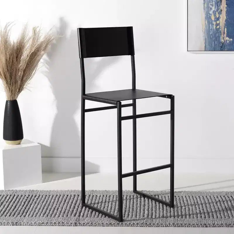 Tabouret de bar moderne – Piétement en fer avec assise en cuir, Gris clair et noir