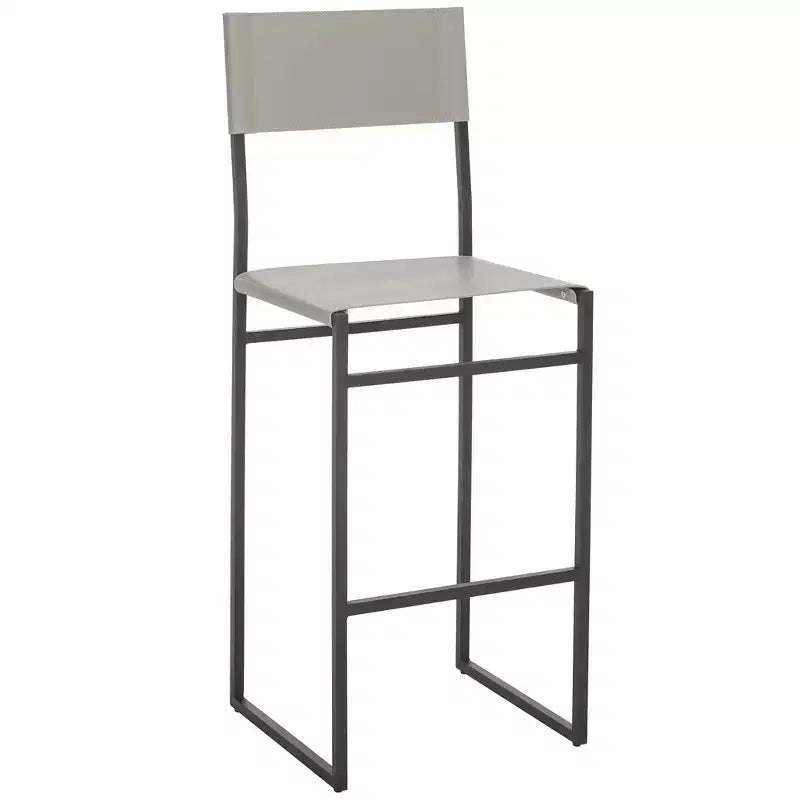 Tabouret de bar moderne – Piétement en fer avec assise en cuir, Gris clair et noir