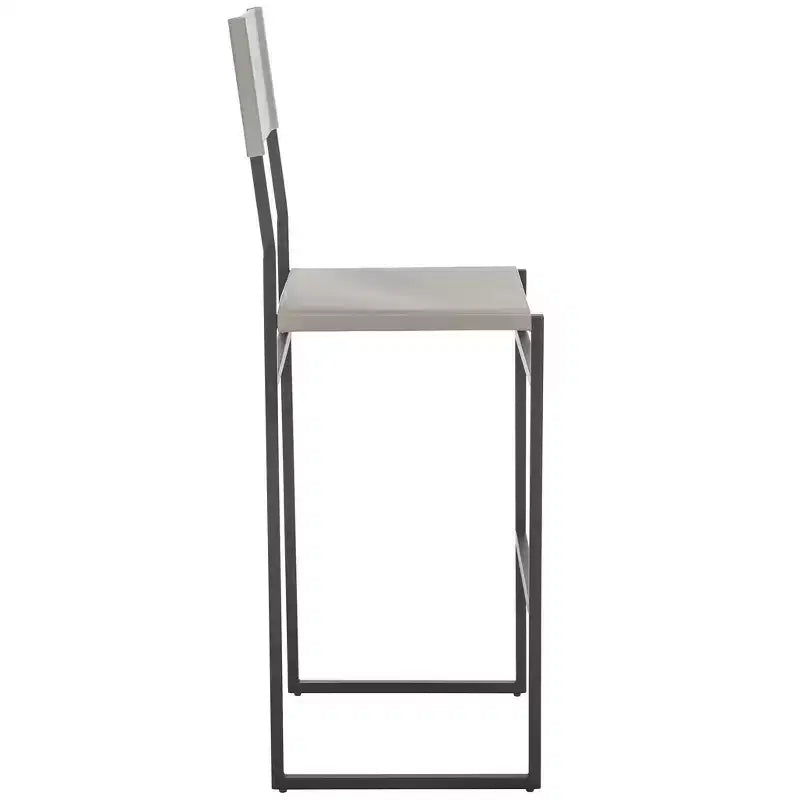 Tabouret de bar moderne – Piétement en fer avec assise en cuir, Gris clair et noir