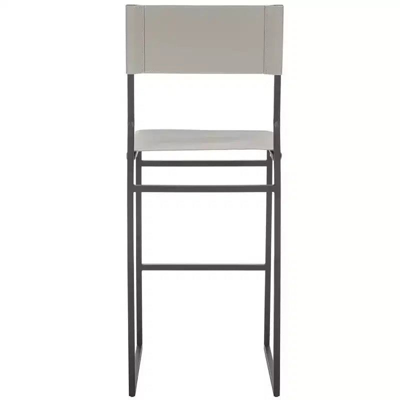 Tabouret de bar moderne – Piétement en fer avec assise en cuir, Gris clair et noir