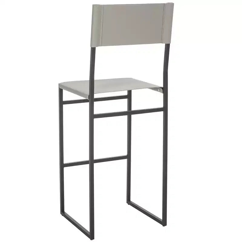 Tabouret de bar moderne – Piétement en fer avec assise en cuir, Gris clair et noir