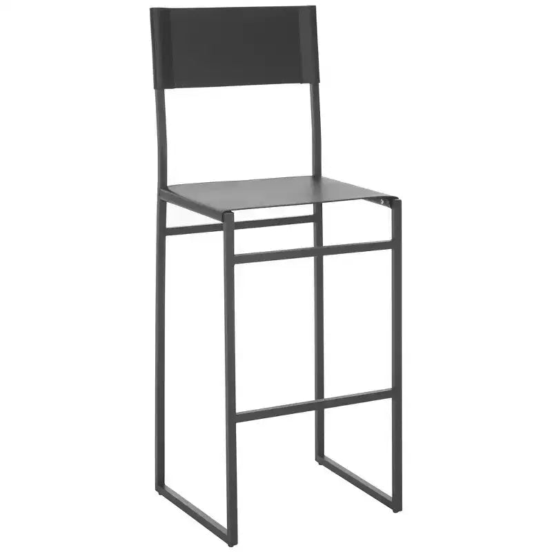 Tabouret de bar moderne – Piétement en fer avec assise en cuir, Gris clair et noir