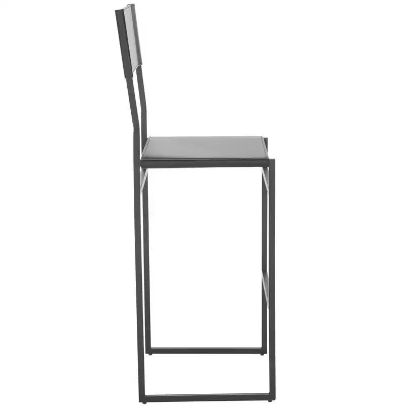 Tabouret de bar moderne – Piétement en fer avec assise en cuir, Gris clair et noir