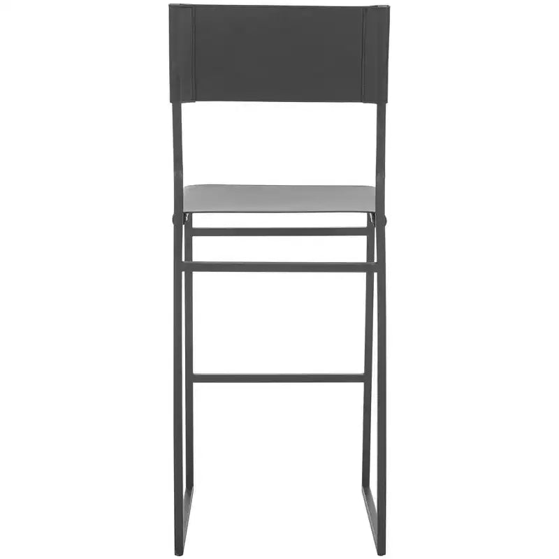 Tabouret de bar moderne – Piétement en fer avec assise en cuir, Gris clair et noir
