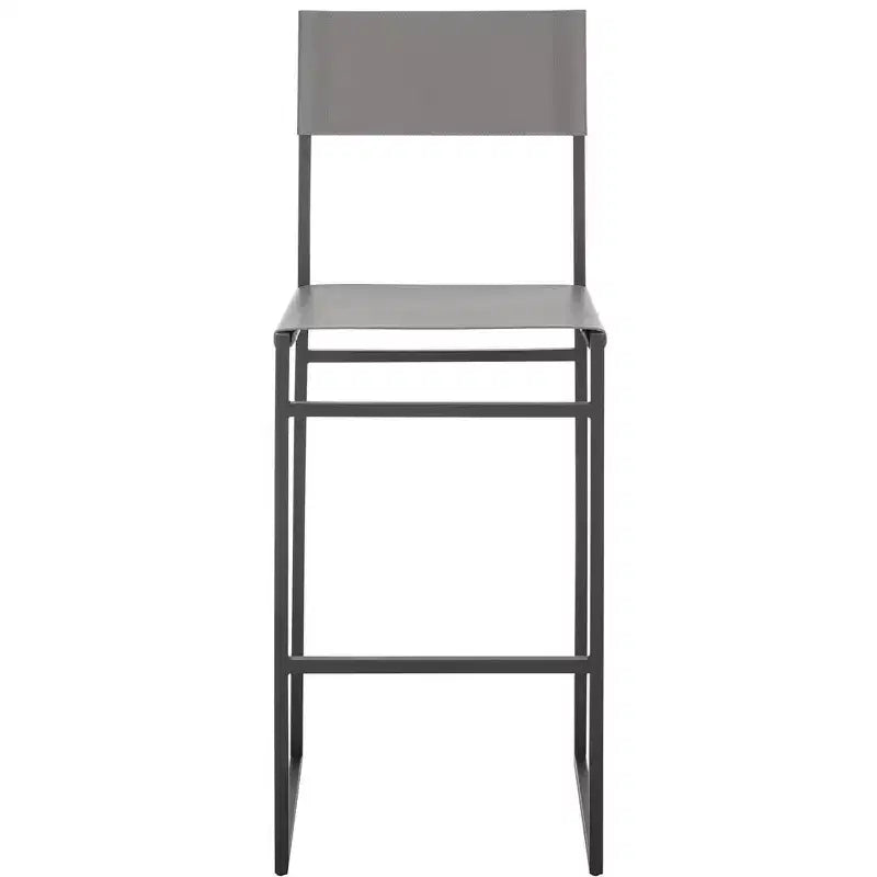Tabouret de bar moderne – Piétement en fer avec assise en cuir, Gris clair et noir