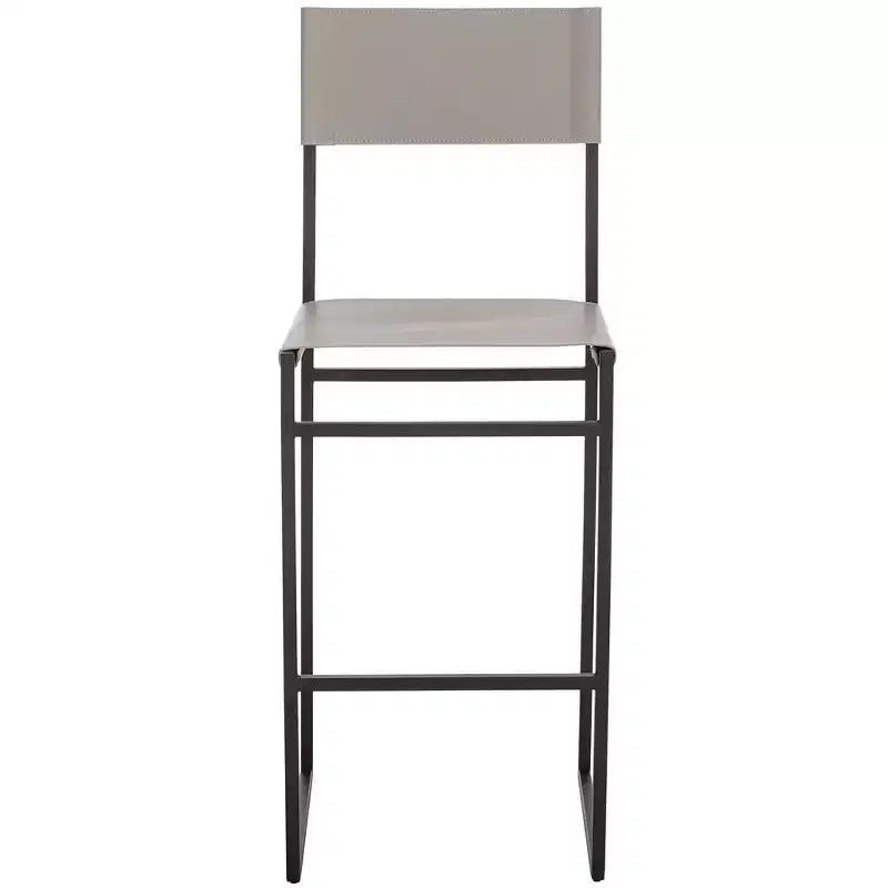 Tabouret de bar moderne – Piétement en fer avec assise en cuir, Gris clair et noir