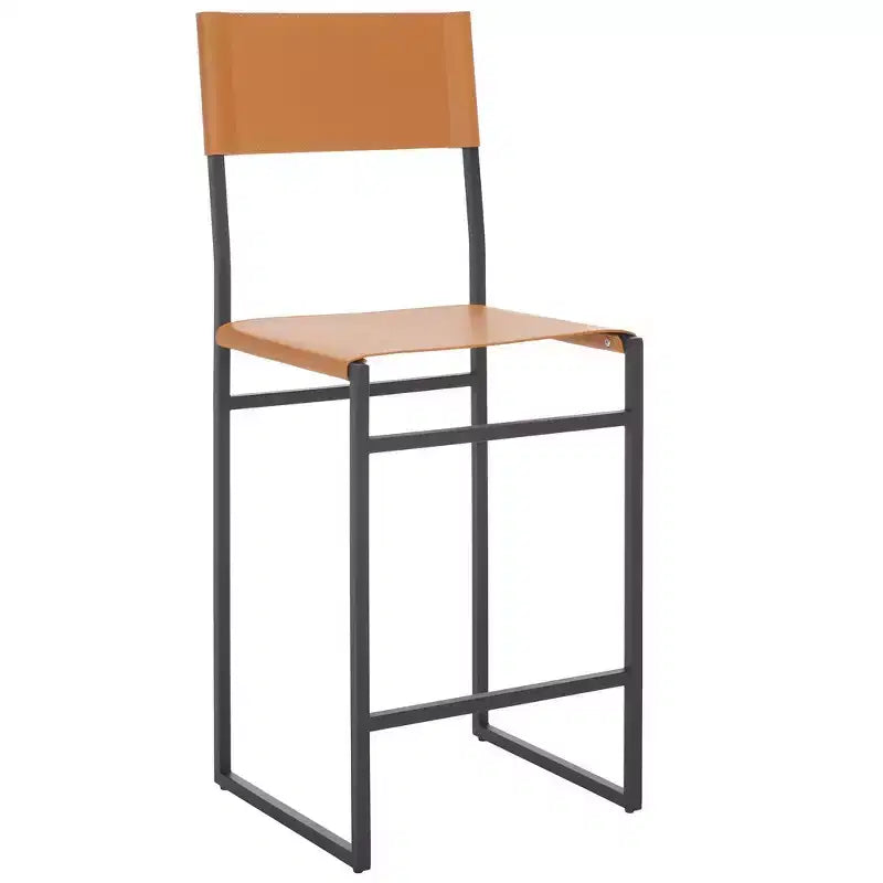 Tabouret de bar moderne – Structure en fer avec assise en cuir, gris clair et noir