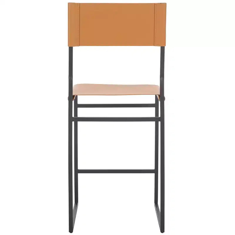Tabouret de bar moderne – Structure en fer avec assise en cuir, gris clair et noir