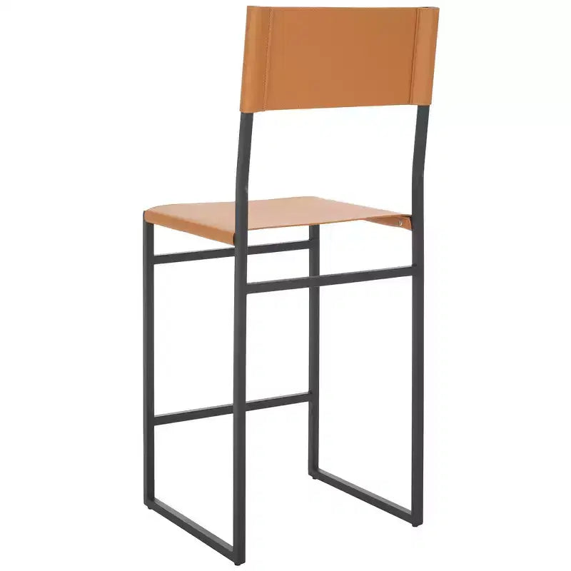 Tabouret de bar moderne – Structure en fer avec assise en cuir, gris clair et noir