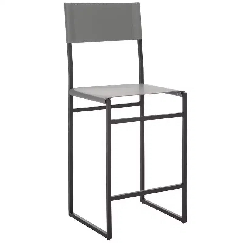 Tabouret de bar moderne – Structure en fer avec assise en cuir, gris clair et noir