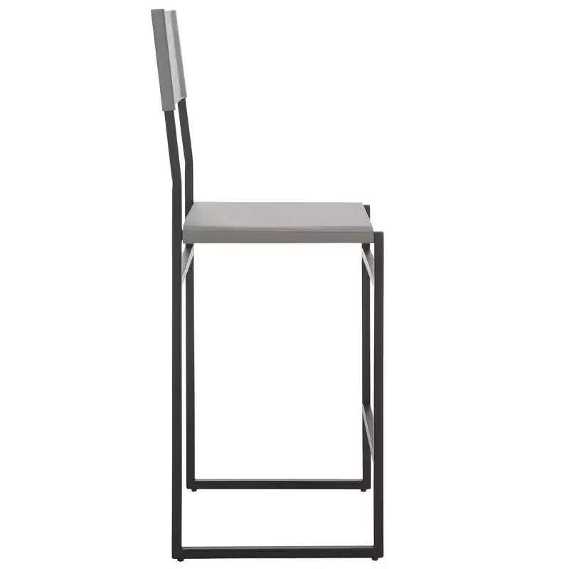 Tabouret de bar moderne – Structure en fer avec assise en cuir, gris clair et noir