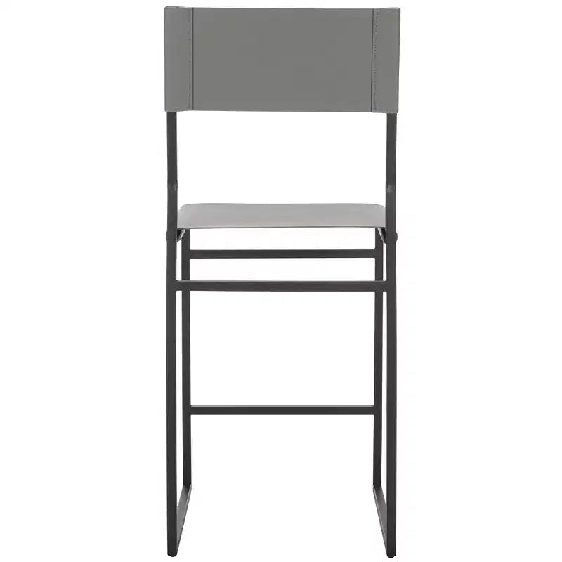 Tabouret de bar moderne – Structure en fer avec assise en cuir, gris clair et noir