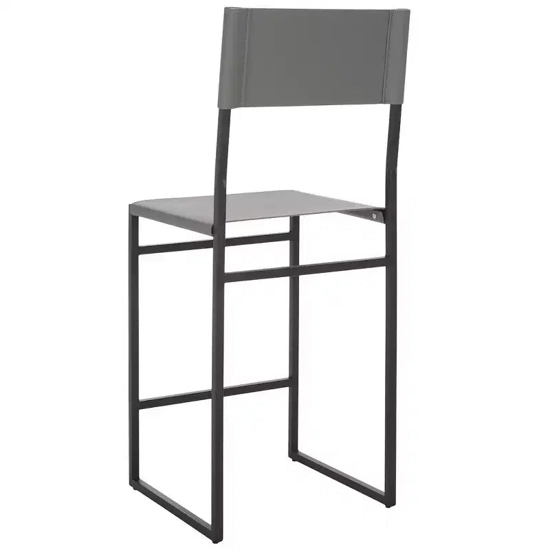 Tabouret de bar moderne – Structure en fer avec assise en cuir, gris clair et noir