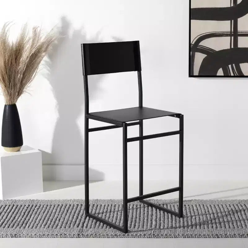 Tabouret de bar moderne – Structure en fer avec assise en cuir, gris clair et noir