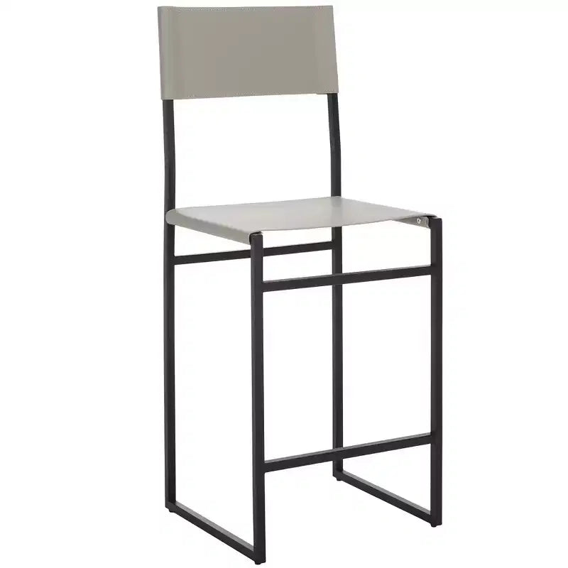 Tabouret de bar moderne – Structure en fer avec assise en cuir, gris clair et noir