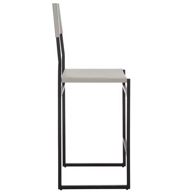 Tabouret de bar moderne – Structure en fer avec assise en cuir, gris clair et noir