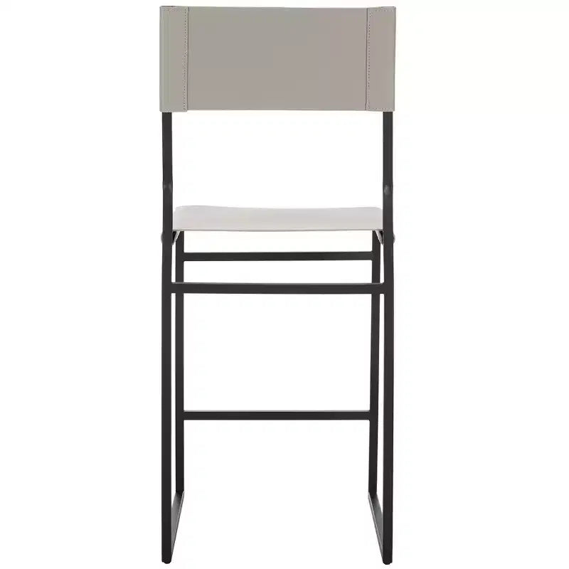 Tabouret de bar moderne – Structure en fer avec assise en cuir, gris clair et noir