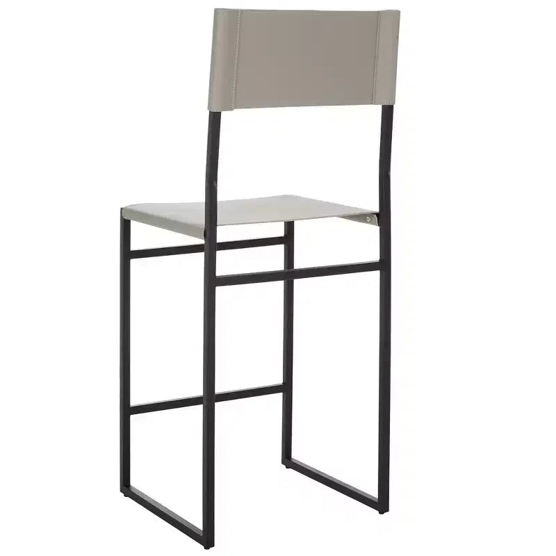 Tabouret de bar moderne – Structure en fer avec assise en cuir, gris clair et noir