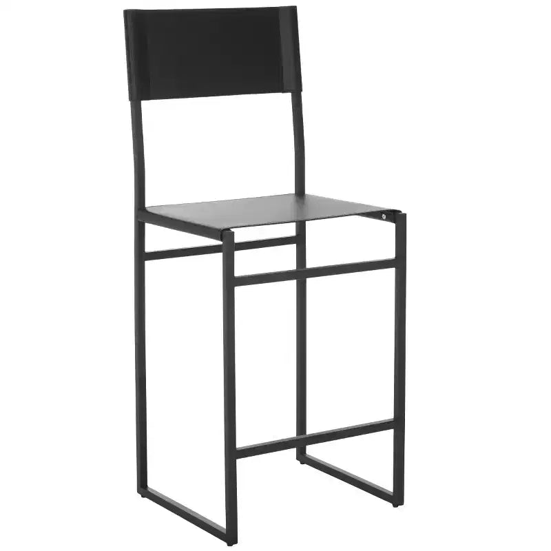 Tabouret de bar moderne – Structure en fer avec assise en cuir, gris clair et noir