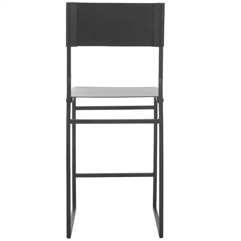 Tabouret de bar moderne – Structure en fer avec assise en cuir, gris clair et noir