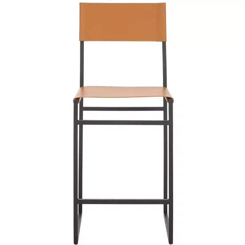 Tabouret de bar moderne – Structure en fer avec assise en cuir, gris clair et noir