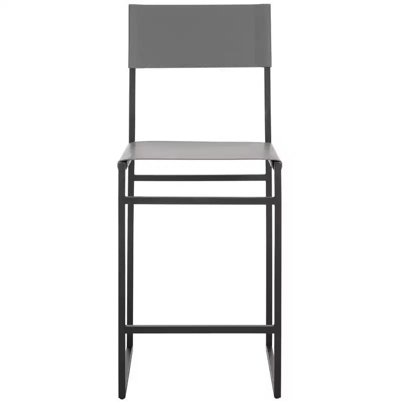 Tabouret de bar moderne – Structure en fer avec assise en cuir, gris clair et noir