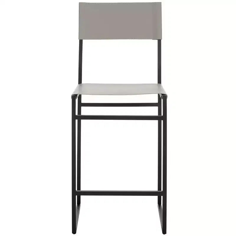 Tabouret de bar moderne – Structure en fer avec assise en cuir, gris clair et noir