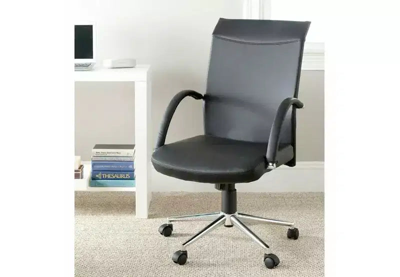 Chaise de bureau pivotante à hauteur réglable – Similicuir noir, structure en fer