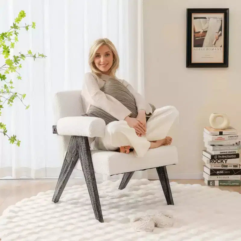 Upholstered Accent Armchair with Solid Rubber Wood Legs – Modern Style