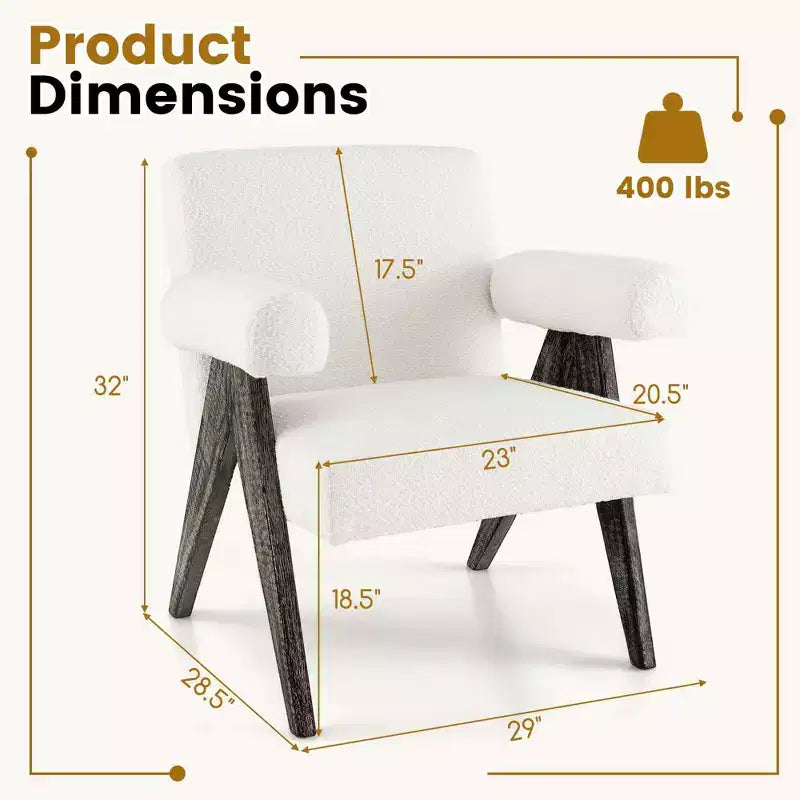 Fauteuil d'appoint rembourré avec pieds en bois d'hévéa massif – Style moderne