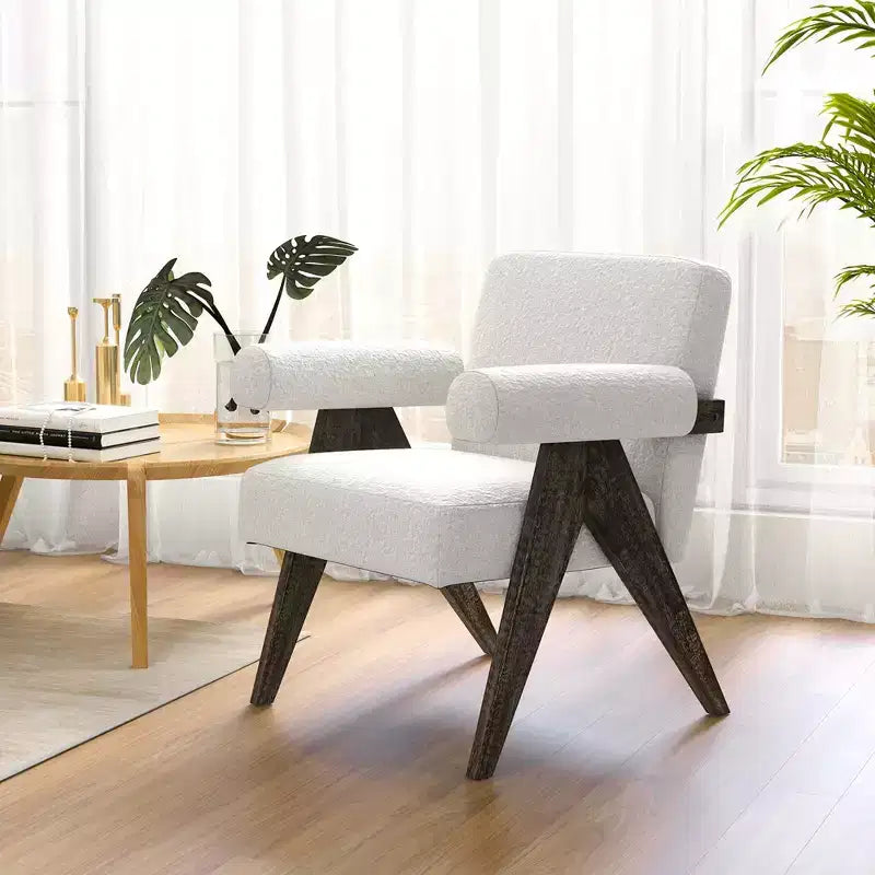 Upholstered Accent Armchair with Solid Rubber Wood Legs – Modern Style