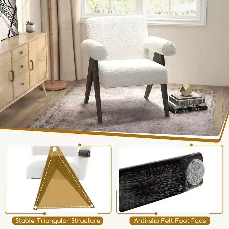 Fauteuil d'appoint rembourré avec pieds en bois d'hévéa massif – Style moderne