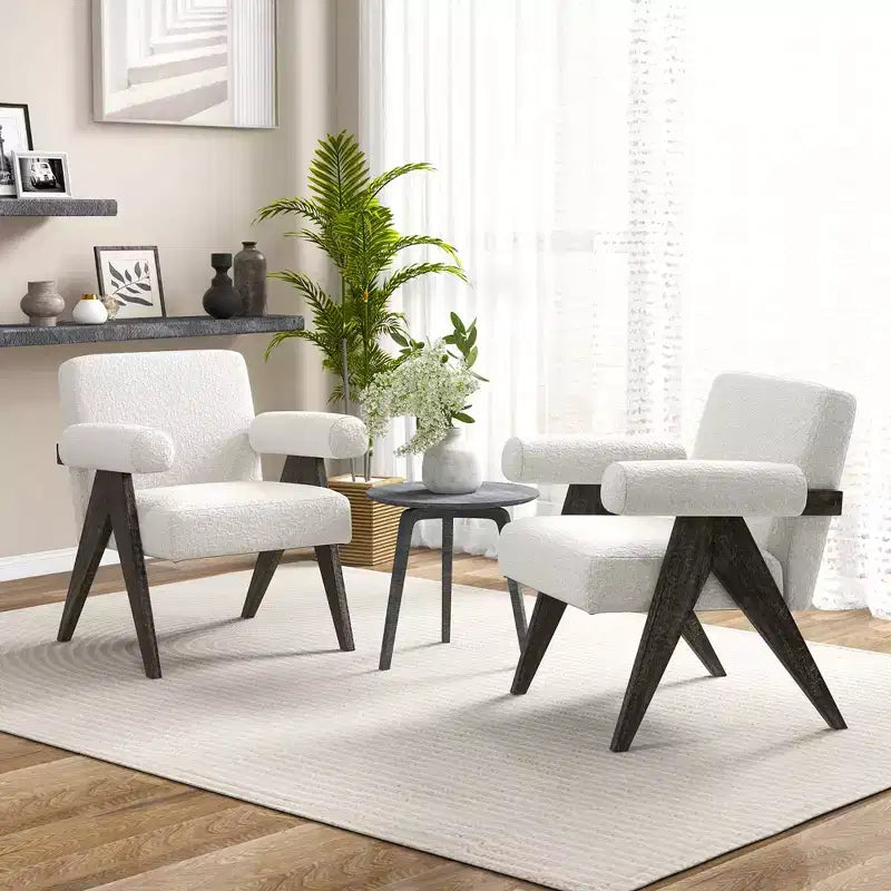 Fauteuil d'appoint rembourré avec pieds en bois d'hévéa massif – Style moderne