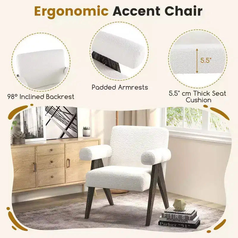 Fauteuil d'appoint rembourré avec pieds en bois d'hévéa massif – Style moderne