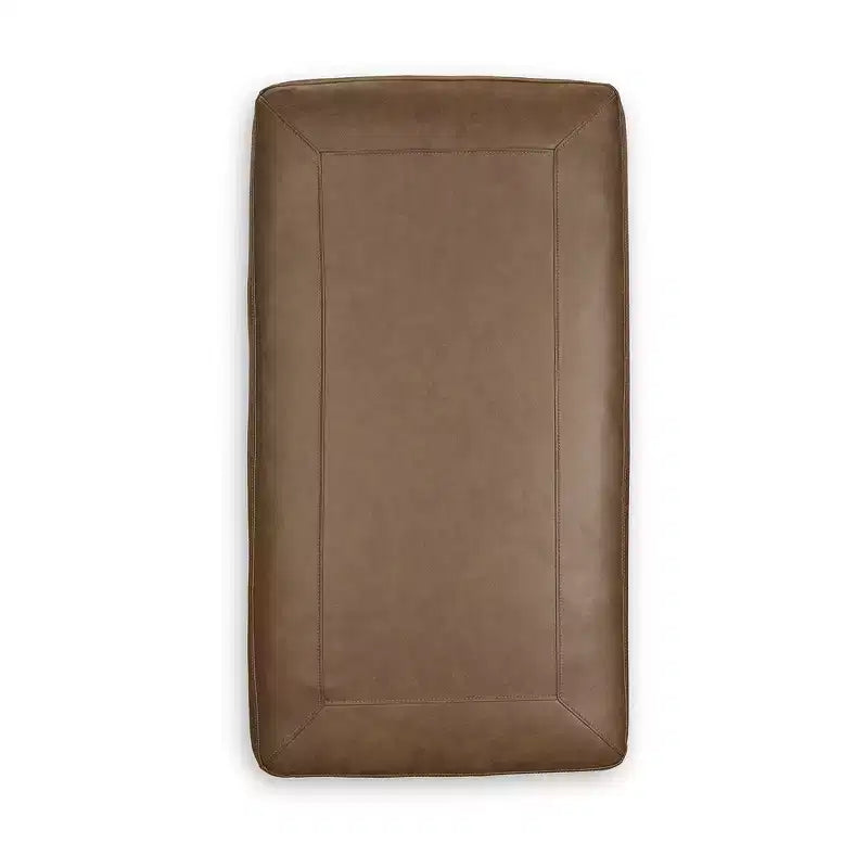 Pouffe traditionnel en cuir avec pieds tournés décoratifs – Caramel