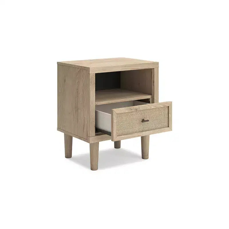 Table de chevet moderne avec USB et recharge sans fil – Deux tons de marron