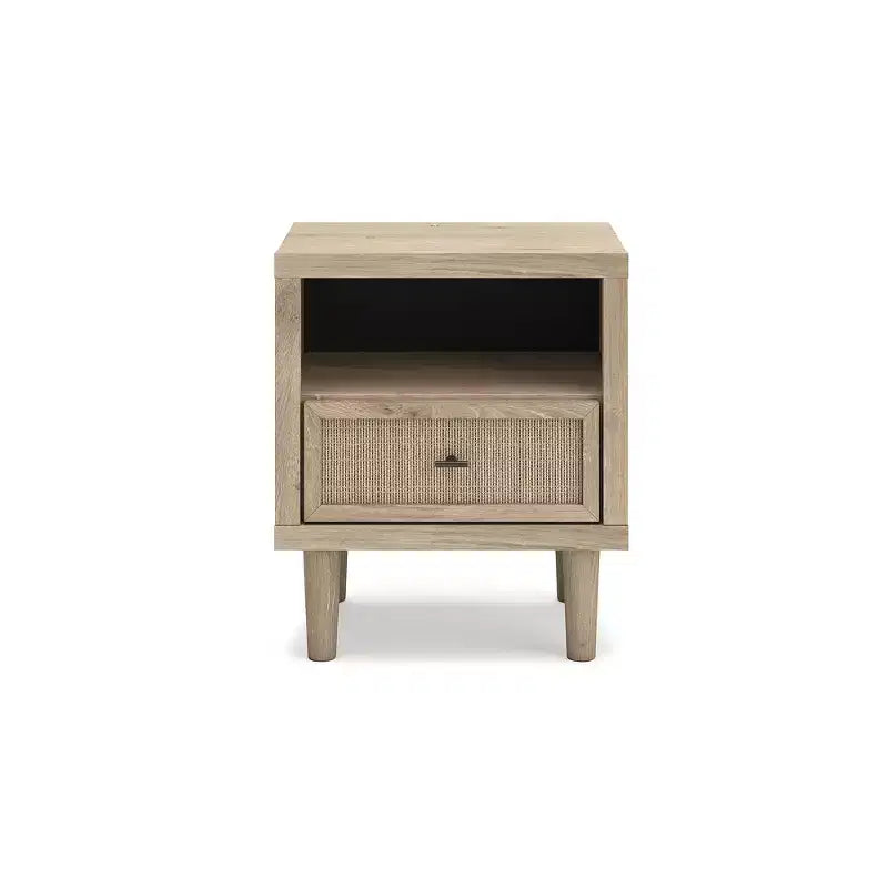 Table de chevet moderne avec USB et recharge sans fil – Deux tons de marron