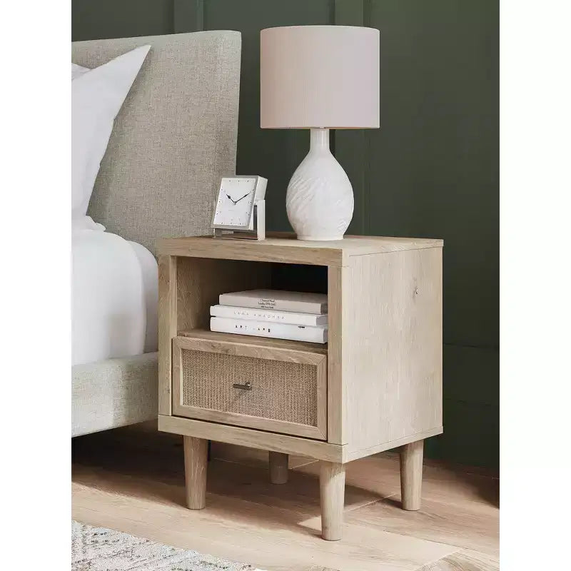 Table de chevet moderne avec USB et recharge sans fil – Deux tons de marron