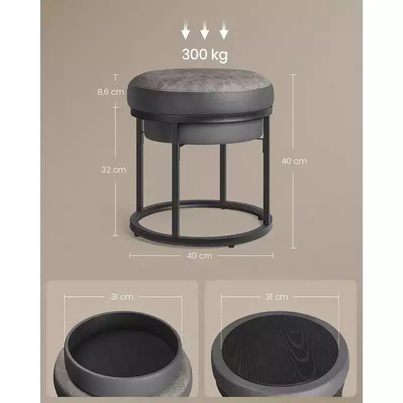 Pouffe ottoman rond avec plateau réversible et rangement caché – Similicuir