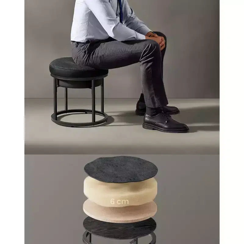 Pouffe ottoman rond avec plateau réversible et rangement caché – Similicuir
