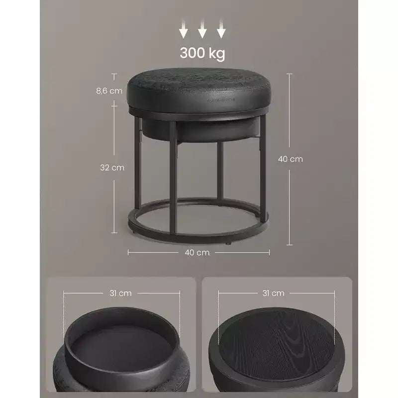 Pouffe ottoman rond avec plateau réversible et rangement caché – Similicuir