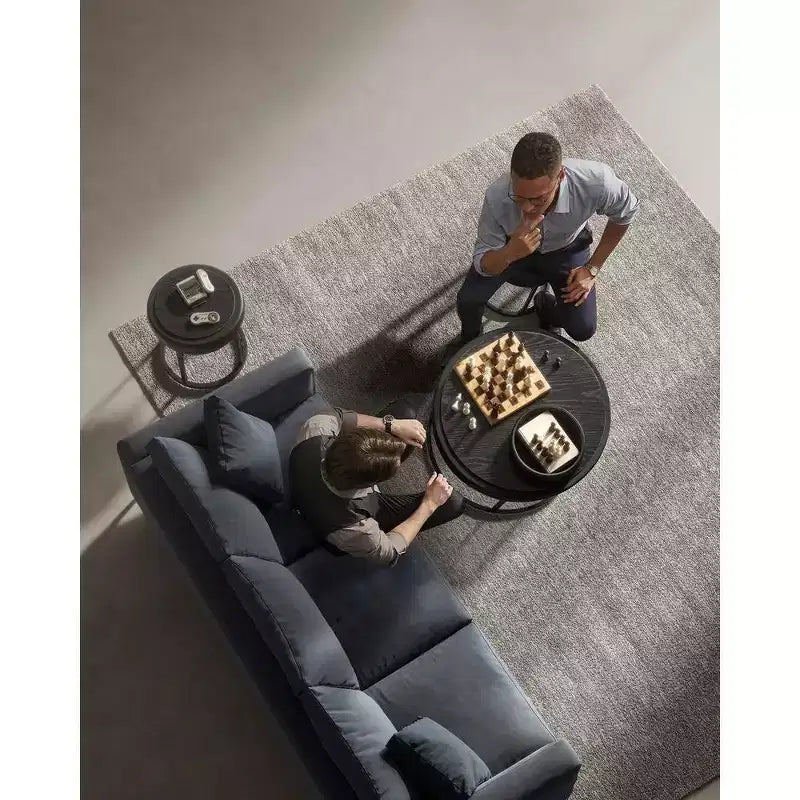 Pouffe ottoman rond avec plateau réversible et rangement caché – Similicuir