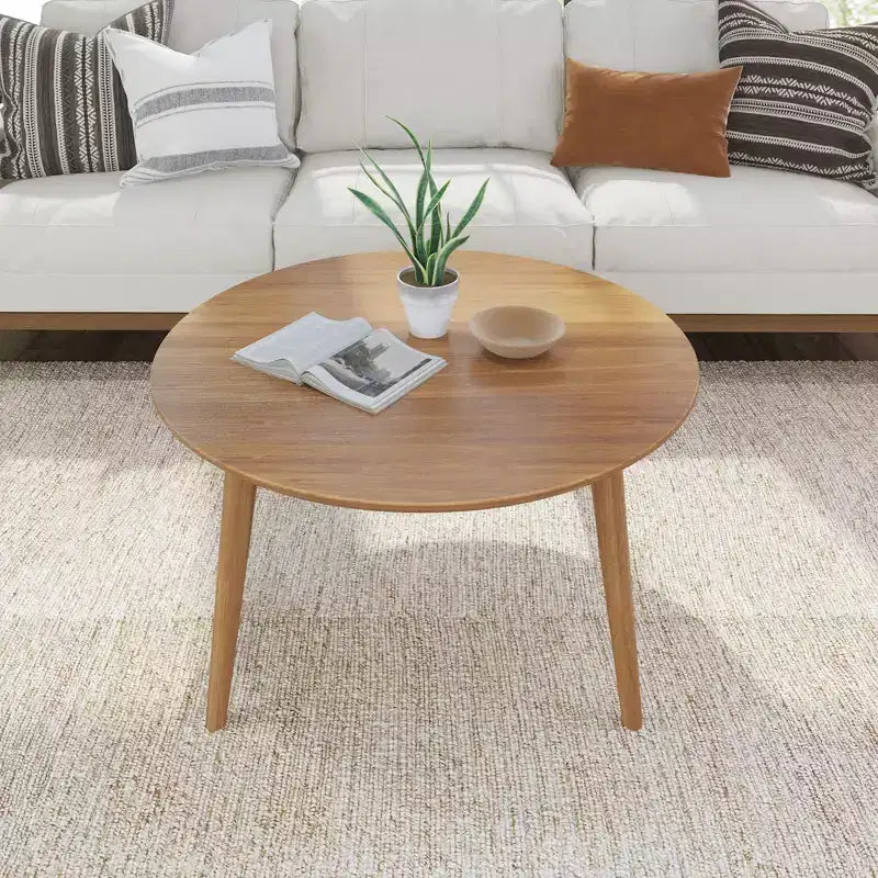 Table basse ronde en bois massif de style moderne du milieu du siècle, 91,4 cm
