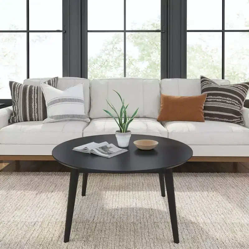 Table basse ronde en bois massif de style moderne du milieu du siècle, 91,4 cm