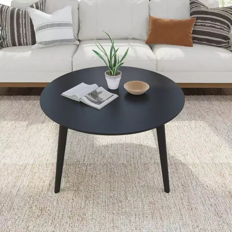 Table basse ronde en bois massif de style moderne du milieu du siècle, 91,4 cm