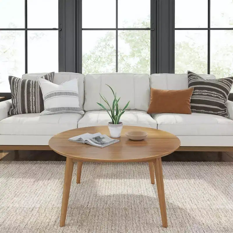 Table basse ronde en bois massif de style moderne du milieu du siècle, 91,4 cm