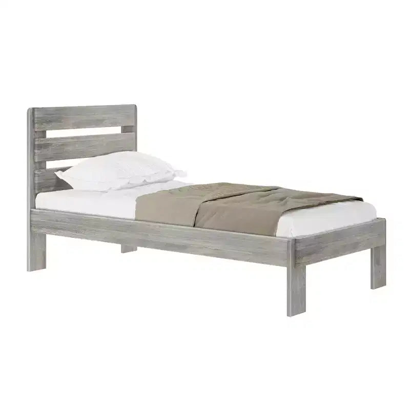 Farmhouse Twin Solid Wood Platform Bed with Slatted Plank Headboard