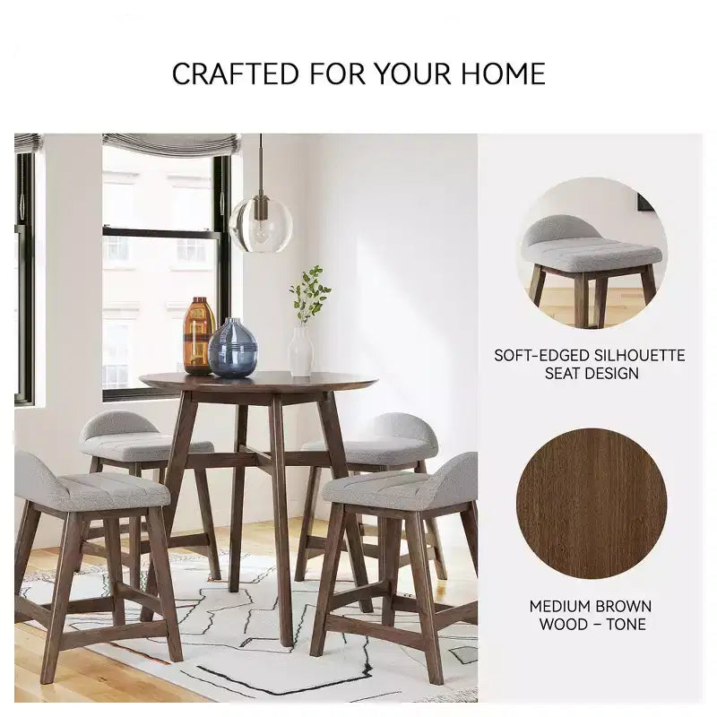 Tabouret de bar rembourré hauteur comptoir avec coussin en mousse, ensemble de 2 – Gris clair