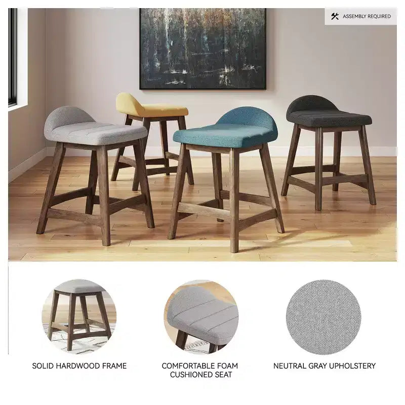 Tabouret de bar rembourré hauteur comptoir avec coussin en mousse, ensemble de 2 – Gris clair