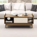 Table basse moderne du milieu du siècle avec portes coulissantes en rotin et étagère réglable